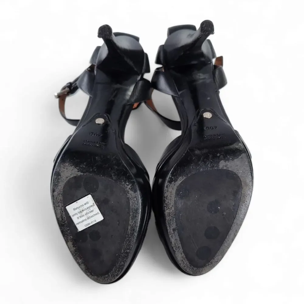 Ralph Lauren Collection Black Leather Platform Heels Ankle Strap Italy EU40